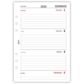 Agendepoint.it - Replacement Weekly Calendar BI-LINGUA 15 x 21 cm A5 6 Holes - 90 g White - 2026
