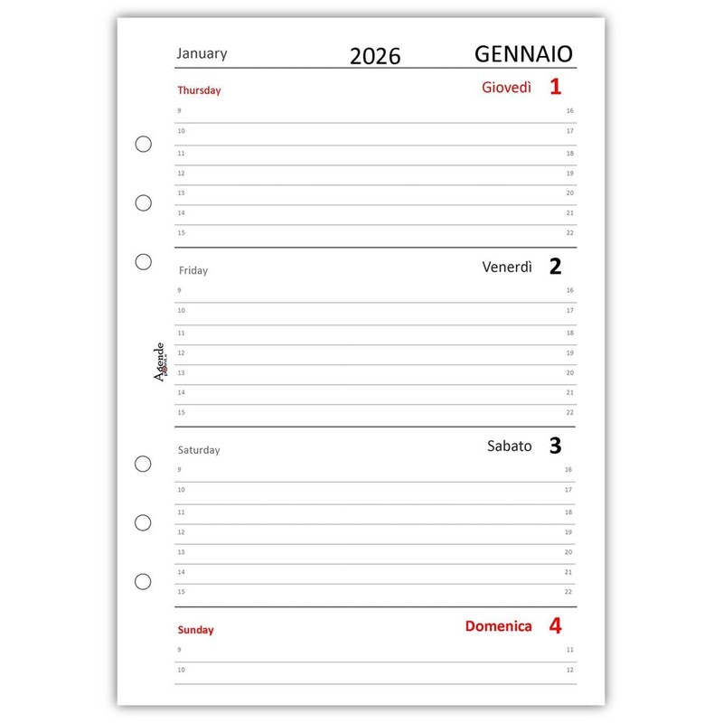 Agendepoint.it - Replacement Weekly Calendar BI-LINGUA 15 x 21 cm