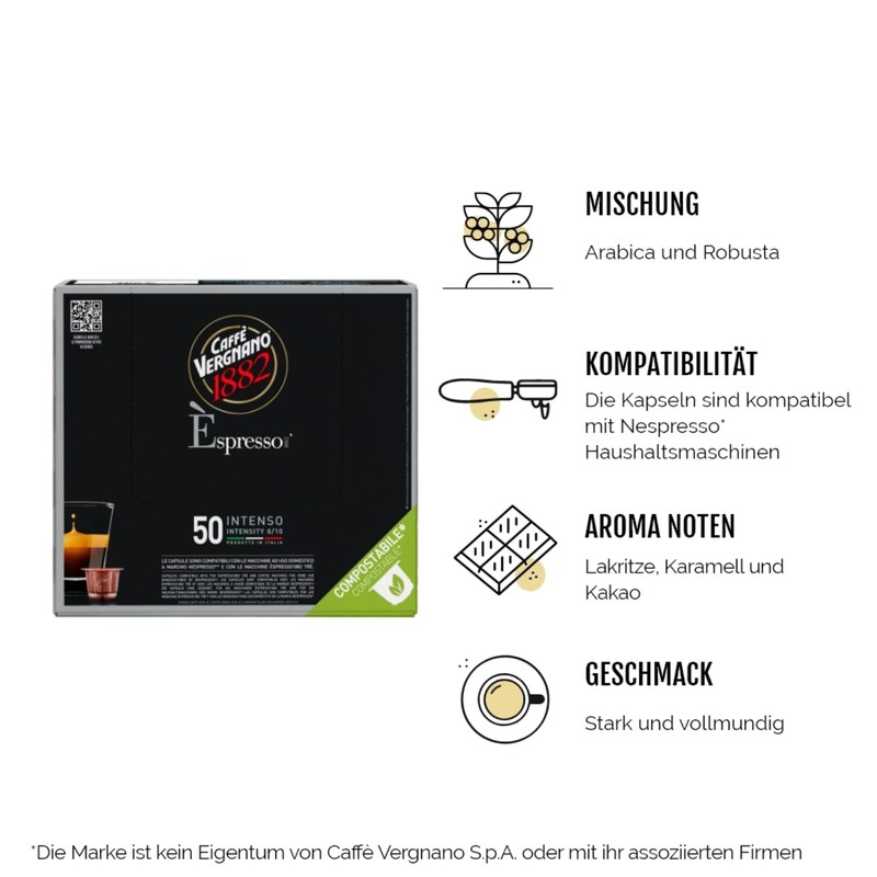 Caffè Vergnano 1882 - Èspresso Compostable Coffee Capsules, Compatible with