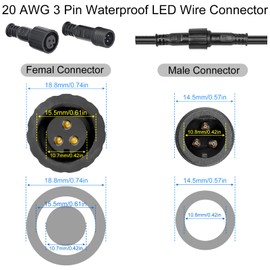 wecan 3 Pin Waterproof Wire Connector Kit, 20 AWG 28cm Male Female Connectors with Tin Plated Joint for Waterproof Wires Plug DIY (4 set black)
