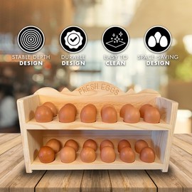 Wooden Egg Holder Countertop – 24-Egg Storage Rack, Natural Wood Organizer for Kitchen Counter & Farmhouse Décor