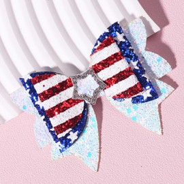 4th of July Hair Clips USA Flag Hair Bows Alligator Clip for Kids Girls Patriotic Stars Bow Hair Clips Glitter Red White Blue Sequin Hairpins Independence Day Hair Accessories for Toddlers Baby 2Pcs