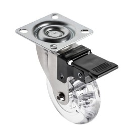 GTV - Brazylia Furniture Castor with Lock - Swivel Castors for Furniture - Steel/PC/PU - Diameter 75 mm - Swivel Wheels 360 Degree - Total Load per Castor 64 kg - Transparent