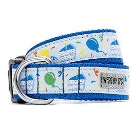 The Worthy Dog's Festive Birthday Adjustable Collar in Blue: Pet Party Accessories Fun Bow Attachment and D-Ring for Dogs Xtra Large Size