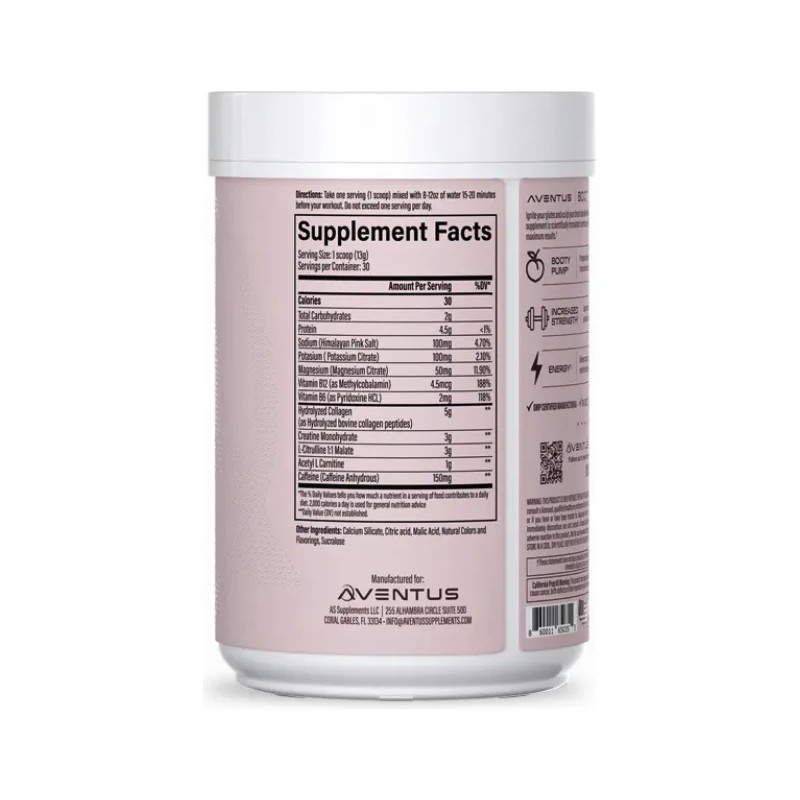 Aventus Booty Pump Pre-workout En Polvo 390gr Sabor Tropical Punch