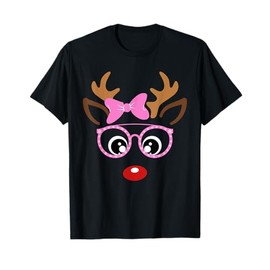 Reindeer Face Matching Family Christmas Costume Women Girls T-Shirt