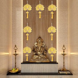 Smizzy Lotus Hangings for Decoration, Floral Wall Hangings for Temple Decoration, Pooja Room Decoration Items, Haldi Decoration Items for Marriage, Home Decor Items (7 Pieces, 10 inch Long, Yellow)