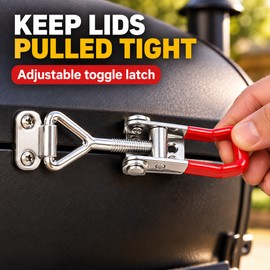 4 Pack Adjustable Toggle Latch Clamps, 360 lb Heavy Duty Metal Pull Latches with Red Grip Handles