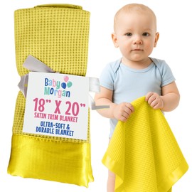Baby Morgan - Premium Thermal Waffle Baby Blanket - Small Blanket for Newborns & Infants - Soft Mini Comfort Blankie - Ideal for Strollers, Travel and Cuddling - Yellow, Satin Trim (18" x 20")