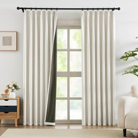 Treatmentex Natural Beige Pinch Pleated Blackout Curtains for Living Room, 95% Light Blocking Linen Textured Look Pleated Drapes with Hooks and Rings for Bedroom (40" Wx84 L, 2 Panels, Moon Grey)