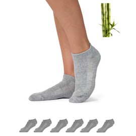 Bamboo Ankle Socks, Plain, 6 Pieces, Light Grey Melange, Size 43-46, gray
