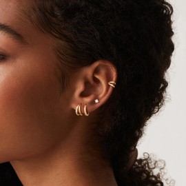 Moodear Small Huggie Hoop Stud Earrings Set - Cute 14K Gold Plated CZ Hypoallergenic Hoops Dainty Cartilage Earring for Women Trendy