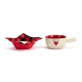 DEMDACO Yum-derful time Red and Cream 18 Ounce Stoneware Christmas Soup Crock and Bowl Cozy