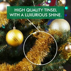 ANGIX 2m Christmas tinsel Garland, Gold Metallic Shiny Glittery Tinsel Garland For Christmas Tree Decoration, Indoor & Outdoor Decoration and New year.