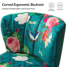 HULALA HOME Accent Chair with Golden Metal Legs, Comfy Tufted Wingback Living Room Chair Floral Fabric Small Armless Side Chair, Upholstered Slipper Chair for Bedroom, Reading Room Flower Print