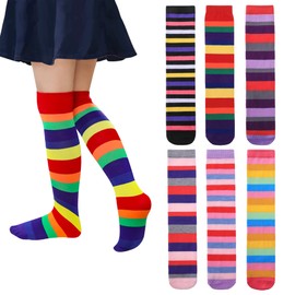 SDBING Kids Girls Knee High Socks Crazy Funny Gift Novelty Soft Cute Animal Dress Long Socks 6 Pairs (Colorful)
