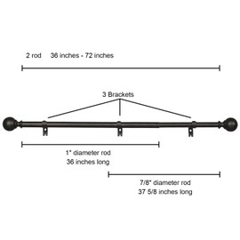 Kemmie 1" Classic Window Curtain Rod with Round Finials Simple Single Telescoping Drapery Rod, 36-72", Matted Black