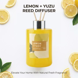 Fresh Lemon Scented Reed Diffuser Set – 4.06 fl.oz (120ml) with Sticks, Natural Essential Oil Aromatherapy for Home, Bedroom & Bathroom Decor, Housewarming Gift