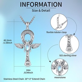 VANJAMI Ankh Egyptian Necklace 925 Sterling Silver Ankh Cross Necklace Scarab Ankh Pendant Ancient Egyptian Symbol jewelry Gift for Men Women