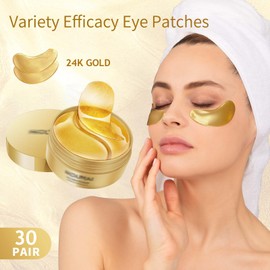 Bzzerumy Pack of 60 24K Gold Collagen Eye Pads, Cooling Eye Pads Against Dark Circles, Wrinkles and Eye Bags, Luxurious Care for Men and Women