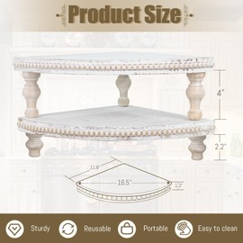 MAONAME Vintage White Corner Pedestal Stand, Rustic Decorative Riser for Display, Farmhouse Wood Corner Counter Shelf with Beaded, Set of 2