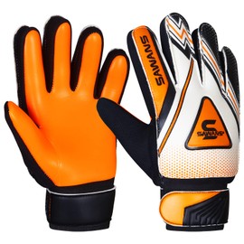 Football Goalkeeper Gloves Boys Kids Children Youth Adult Soccer Goalie Protection Goal Keeping Gloves Finger Support Wrist Junior Anti Slip Palm (Size 8 for size M-L adult, Black/Orange)