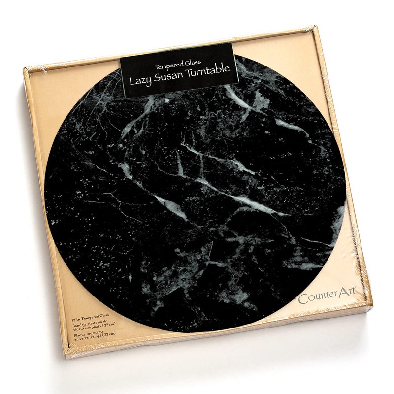 Black Marble Design Glass Lazy Susan