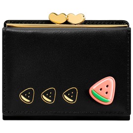 YINHEXI Wallet for Women, Womens Wallet Card Holder, Small Trifold RFID Blocking Purse, Cute Small Leather Pocket Wallet for Women, Girls, Ladies Mini Short Purse, Black, Cute