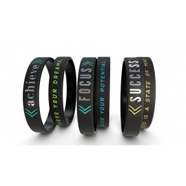 Inkstone 6-pack - Success, Achieve, Focus - Motivational Silicone Wristbands with Inspirational Messages - Adult Unisex Size for Men Women Rubber Bracelets Elite Athletic Gear Wristbands Bracelets for Men