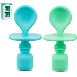 Silicone Baby Spoons for Baby Led Weaning 2-Pack, First Stage Baby Feeding Spoon Set Gum Friendly BPA Lead Phthalate and Plastic Free, Great Gift Set (Blue)