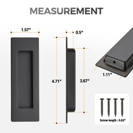 JOY DECOR Black Pocket Door Hardware Set, 2 Pcs 4.72 in Handles & 1 Pc Pull
