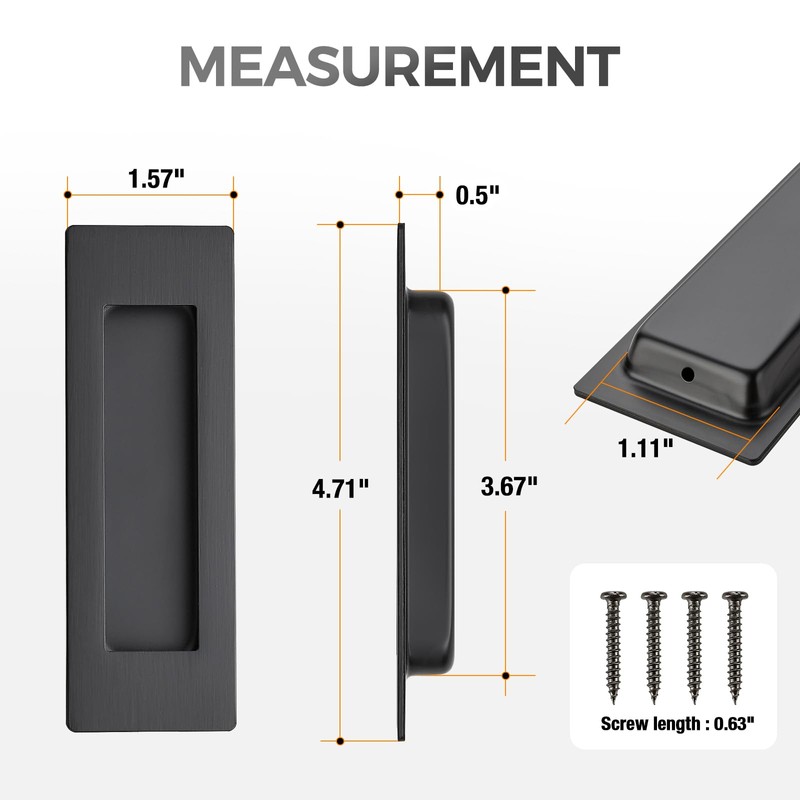 JOY DECOR Black Pocket Door Hardware Set, 2 Pcs 4.72