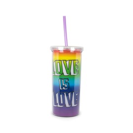 Silver Buffalo Love is Love 20 Oz Plastic Cold Cup with Glitter Lid and Straw, multicolor, large (NL14638FG)