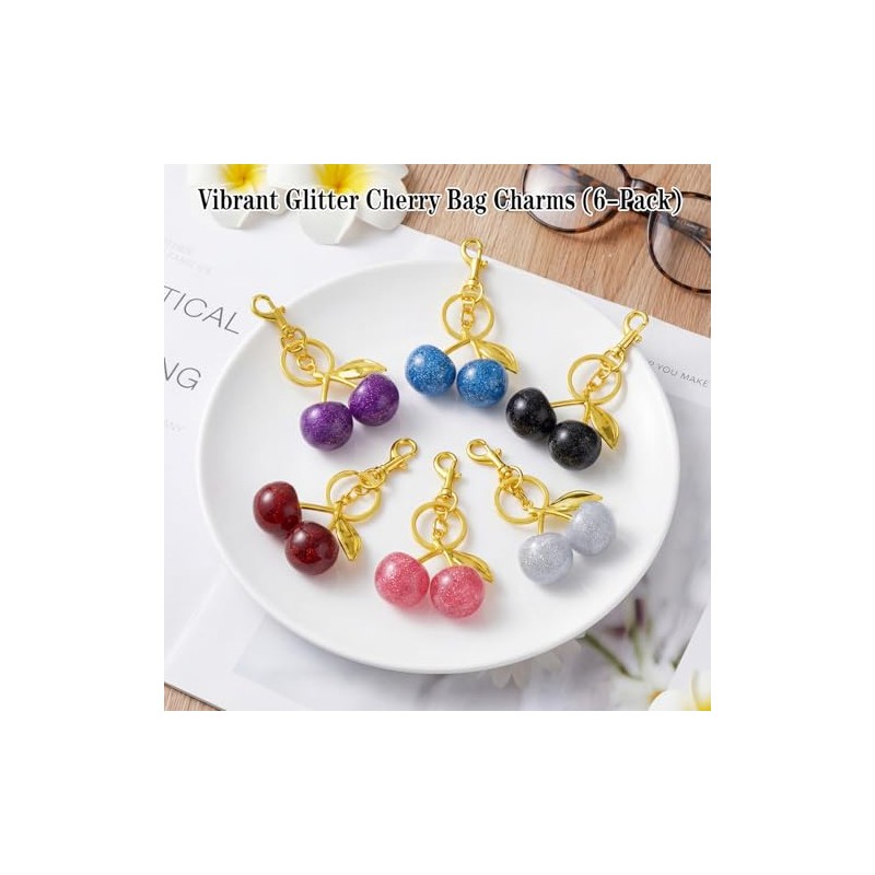 12 Pcs Glitter Cherry Bag Charm Set - Stylish Keychain