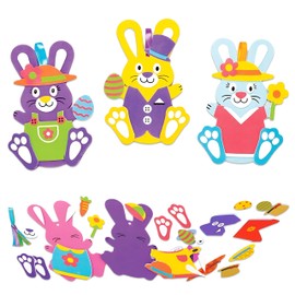 5 Kit Easter Foam Stickers,Kids Crafts Bunny DIY Stickers with Ribbon Make Your Own Card, Easter Crafts for Kids Papeterie Party Toy Gifts