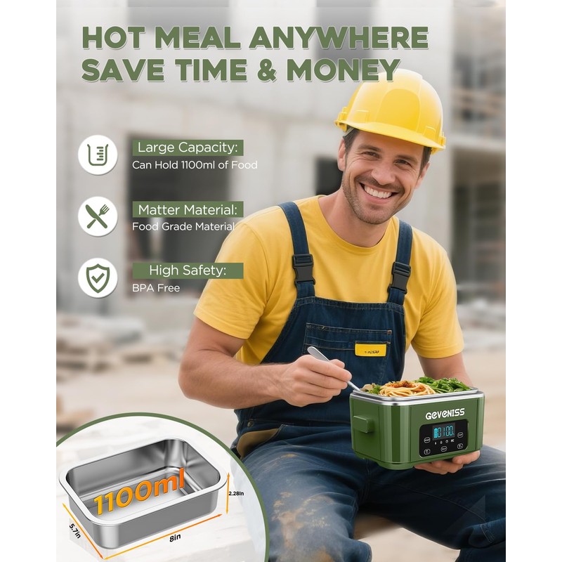 Geveniss Cordless Electric Lunch Box for Adults – Battery-Powered Heated