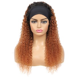 28 Inch Headband Wig Human Hair Kinky Curly Wig Women's Real Hair No Lace Real Hair Wig Wear and Go Glueless Wigs Human Hair Wig 150% Density Headband Wigs 1B/30 Brown Wig (70 cm)