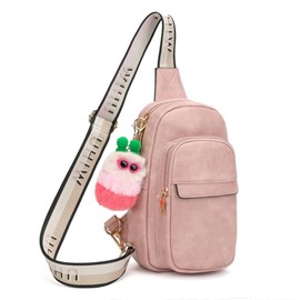 LISINUO Crossbody Bags for Women Trendy PU Leather Fanny Pack Small Sling Bag Fashion Waist Packs Free Keychain (Pink)