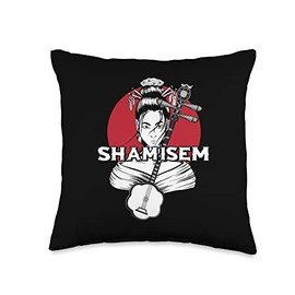 Shamisen Japan Flag | Geisha Japanese Culture | Music Throw Pillow