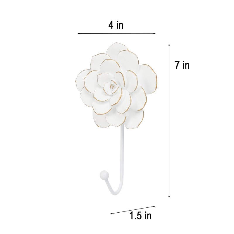 Guichifun Flower Coat Hooks Wall Decor - Resin White Decorative