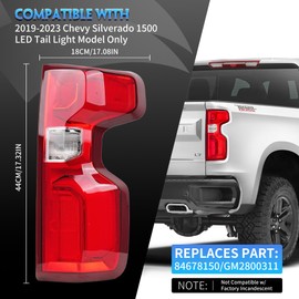 Convitex Passenger Side LED Tail Light Assembly Compatible With 2019-2024 Chevy Silverado 1500, LED Style Right Rear Brake Lamp, with Bulb Harness, Replaces# 84678150 GM2801311