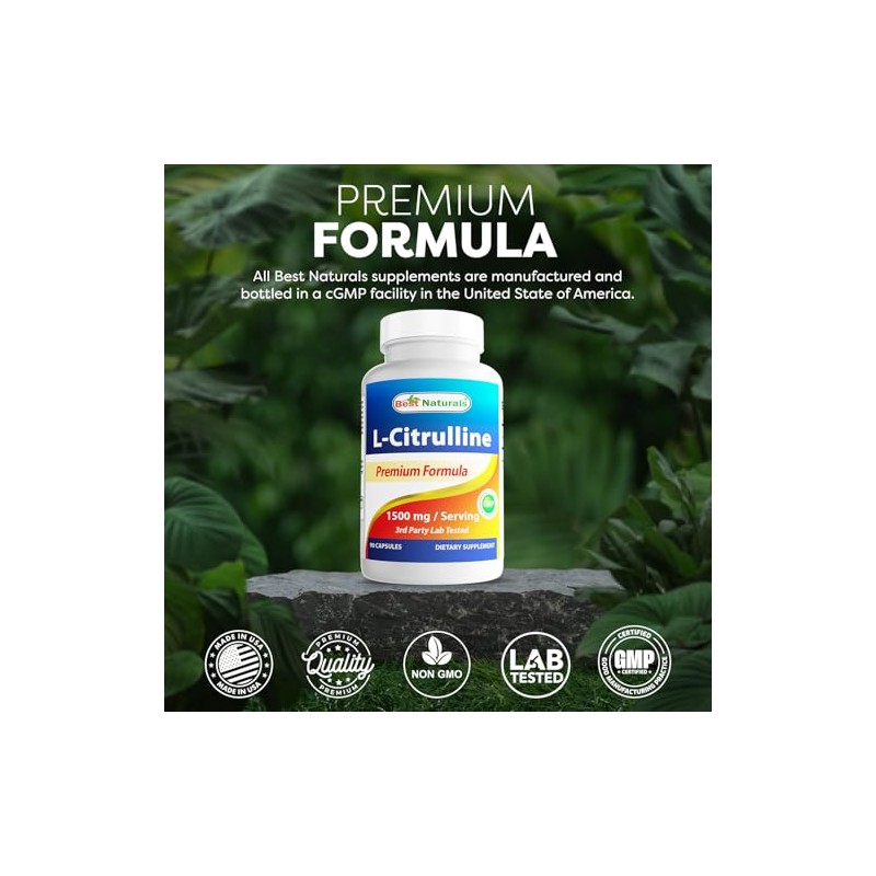 Best Naturals L-Citrulline Capsules - 1500mg/Serving - Non-GMO - Gluten