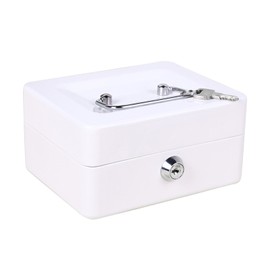 Metal Tool Storage Box Multi Grids Flip Open Type Portable Safety Document Box with Key Lock White