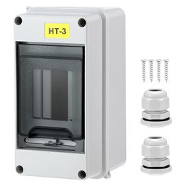 QWORK 3 Way Circuit Breaker Box with DIN Rail, IP65 Waterproof Electrical Distribution Box for Indoor & Outdoor, PC+ABS Enclosure with Accessories, 3.1x3.1x6.3 inches