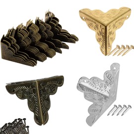 Corner Protectors Metal Vintage 56 Pieces 35 mm Box Corner Protection Edge Protection Metal for Boxes with Screws Furniture Corner Protection Antique for Boxes Furniture Shelf Table (3 Colours)