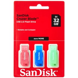 SanDisk 32GB Cruzer Blade USB Flash Drive , Blue/Pink/Green, 3count(Pack of 1)
