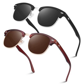 LINVO Polarised Sunglasses, Men, Women, Retro Classic Half Frame, 100% UV400 for Travel, Driving and Fishing