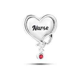MiiFort Women Red CZ Stethoscope Love Heart Nurse Cap Dangle Charms for Bracelets Caduceus RN Snake God Hermes