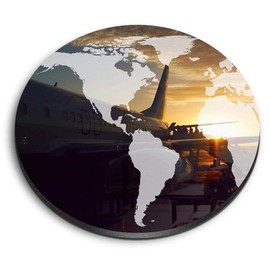 1 x Round MDF Magnet - Traveling World Map Airport Lounge 16724