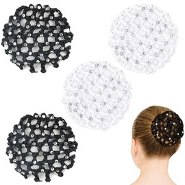 AFCJLTO Pack of 4 Net for Hair, Ballet Bun Net, Hair Nets Hairstyles, Hair Net, Bun Net Hair Net, Bun Ballet Girls, Bun Glitter, Suitable for Women and Girls (Black, White)